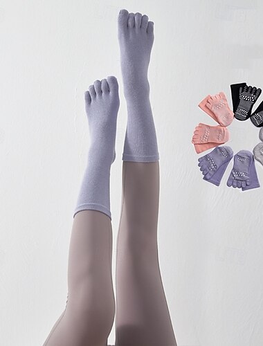 Mujer Calcetines de suelo Dispensador antideslizante Cinco dedos del pie antiolor Antifricción absorbente del sudor por Pilates Danza Aptitud física