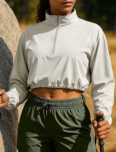  Damen Pullover Wanderjacke Sportjacke Außen Sonnenschutz Atmungsaktiv Schnelltrocknend Wanderoutfits Wanderbekleidung Herbst Jacke Tennis Golfspiel Laufen Einfarbig Schwarz Sahne Purpur