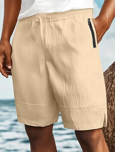  Herren Shorts Leinenshorts Sommershorts Strandshorts Tasche Elastischer Bund Kordelzug Einfach Komfort Atmungsaktiv Knielang Lässig Täglich Ferien Urlaub Mode Weiß Blau Dehnbar