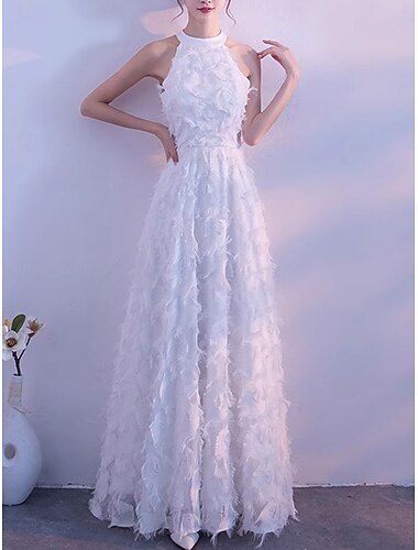  A-Linie Quinceanera-Kleider Elegant Kleid Hochzeit Hochzeitsgast Bodenlang Ärmellos Neckholder Polyester mit Feder 2025
