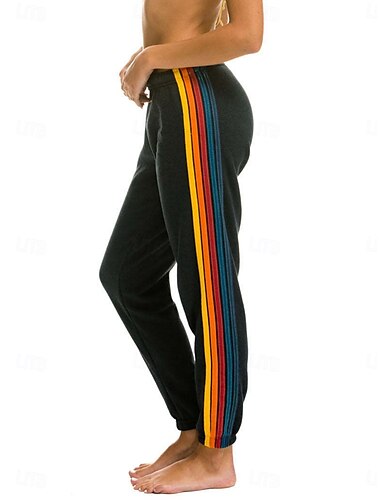  Dam Joggingbyxor Kinesiska Semester Mode Streetwear Fullängd Hög midja Randig Lappverk Elastiskt midjeband Bekväm Mjuk Elastisk Utomhus Semester Gata Svart Mörkblå Grå Sommar Vår Normal