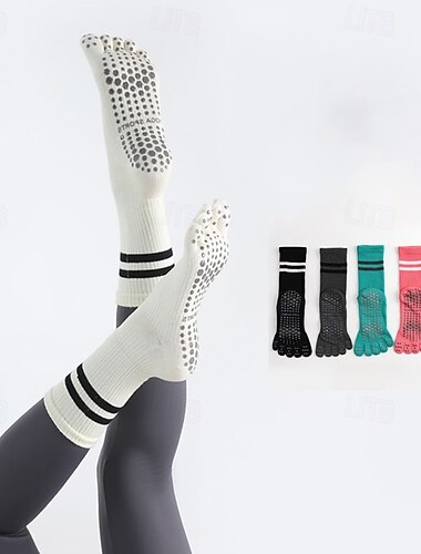  Mujer Calcetines de suelo Dispensador antideslizante Cinco dedos del pie antiolor Antifricción absorbente del sudor por Pilates Danza Aptitud física