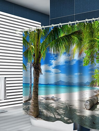  Zeewaterplant landschapsprint met haak douchegordijn moderne polyesterbewerking waterdichte badkamer