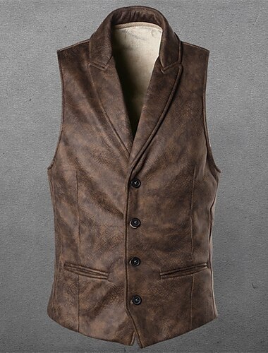  Herren Weste Gilet Weste aus Kunstleder Outdoor Täglich Mode Lässig Frühling Herbst Tasche Knöpfe Kunstleder Bequem Einfach Einreihig Ein-Knopf Revers Normale Passform Schwarz Braun Weste