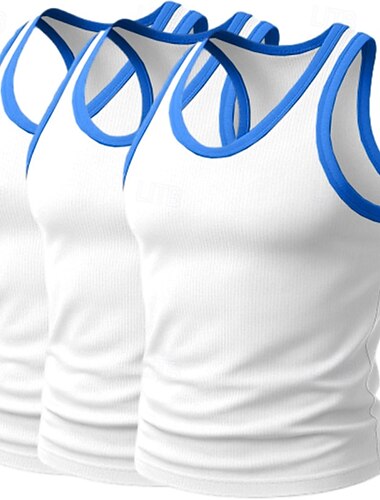  3-teiliges Herren-Tanktop, Unterhemd, ärmellos, Unterhemd, Unterhemd, ärmellos, U-Ausschnitt, Rundhalsausschnitt, Sommer, Farbblock, Pit-Streifen, Modedesigner, sportliches Tanktop