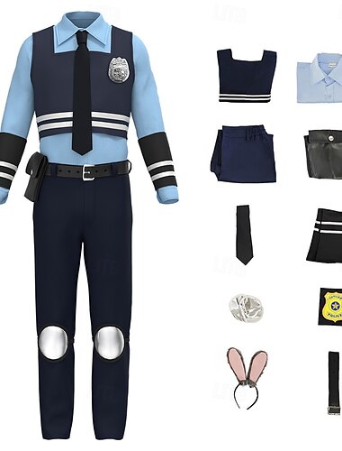  Zootopia Polizei Hase Judy Hopps Outfits Kostüm Bodysuits Abenteuerfilm Cosplay Film Cosplay for Unisex Kinder Erwachsene Halloween Karneval Welttag des Buches Leistung Pädagogisches Ankleiden