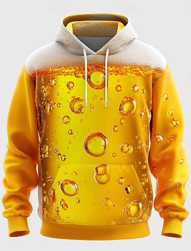  Oktoberfest Herr 3D-utskrift Öl Huvtröjor Tröja Ytterkläder Huvtröja Rund hals Häftig 3D-tryck Nattklubb Streetwear Ljusgul Vit Snörning Grafisk Höst Vinter Designer