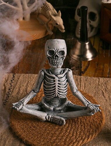  Halloween yoga skjelettfigur, skummel harpiksskallestatue, skrekkspøkelsesfestival borddekorasjon ornament