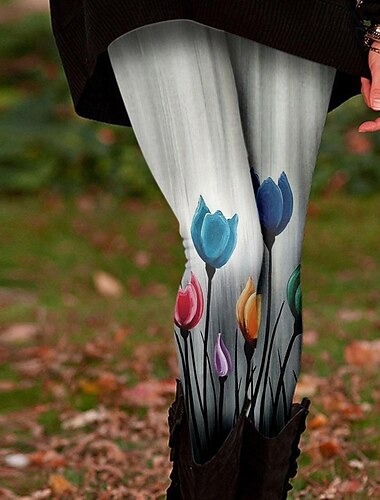  Damen Stoffhosen Leggings Streetwear Lässig Volle Länge Natürliche Taille Blume Elastischer Bund Druck Bequem Außenbereich Outdoor Urlaub Streetwear Saphir Hellhimmelblau Grau Schwarz Herbst Normale