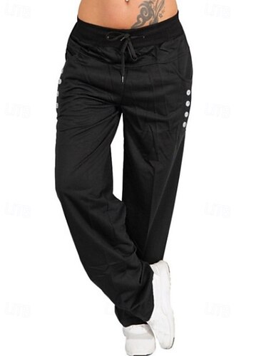  Damen Stoffhosen Hosen Hose Streetwear Lässig Volle Länge Natürliche Taille Einfach Tasche Elastisches Kordelzugdesign Bequem Außenbereich Outdoor Urlaub Ferien Dunkelgrau Schwarz Dunkelmarine