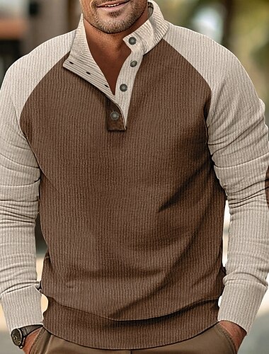  Hombre Sudadera Pana Pull-over Negro Rojo Azul Marino Marrón Verde Trébol Cuello Mao Bloque de color Retazos Deporte Casual Diario Ropa de calle Casual De Deporte Primavera Otoño Ropa Sudaderas con