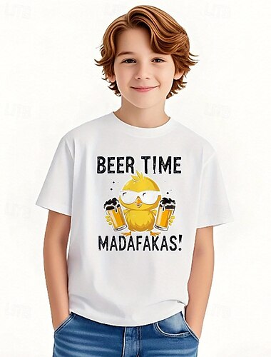  Jungen 3D Grafik Küken T-Shirt Kurzarm Sommer Frühling Mode Basic Kinder 4-12 Jahre Rundhalsausschnitt Outdoor Lässig Täglich Normale Passform