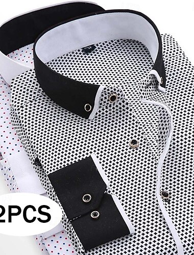  Per uomo Camicia elegante Camicia button-down Camicia con Colletto A Pois Matrimonio All'aperto Blu navy + nero Blu navy + rosso Grigio+blu navy Bianco + nero Manica Lunga Collo ripiegato Estate