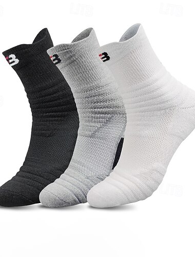  1 par de calcetines de senderismo para hombre, deportivos, transpirables, antiampollas, que absorben el sudor, acolchados, para exteriores, de un cuarto de tripulación, con parches de poliéster, negros, blancos y grises para correr