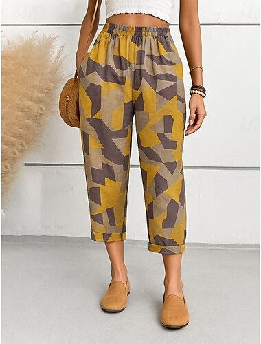  Damen Haremshose Vintage Knöchellang Mittlere Taille Grafik Abstrakt Bequem Atmungsaktiv Schnelltrocknend Dehnbar Formell Urlaub Straße Schwarz Weiß Braun Grün Sommer Frühling Lässiger Schnitt