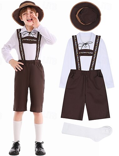  Απόκριες Μπύρα Oktoberfest Στολές Lederhosen Πουκάμισο Αλπικό καπέλο βαυάρος Γερμανικά αλπικός Λιβάδια Ανδρικά Πάρτι Φεστιβάλ Μπύρας Πανί παραδοσιακού στυλ