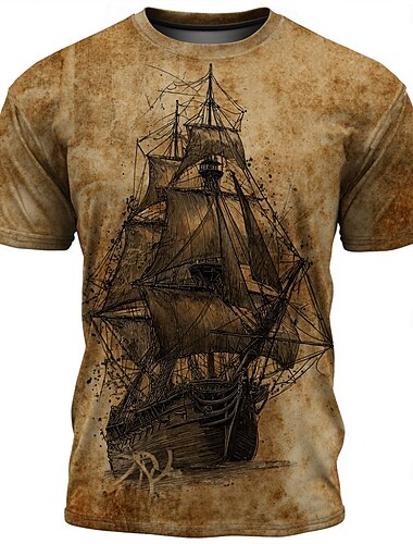  Herren Seeräuber T Shirt Kurzarm T-Shirt 3D-Druck Rundhalsausschnitt Hemd Mode Täglich Designer Straße Lässig Täglich Dunkelbraun Leicht Braun Braun Sommer Frühling Bekleidung S M L XL XXL XXXL