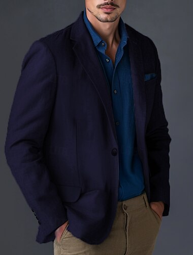  Herren Leinenblazer Sport Jacke Mode Lässig Einfarbig Leinenblazer Blau Armeegrün Standard Passform Einreihig Ein-Knopf