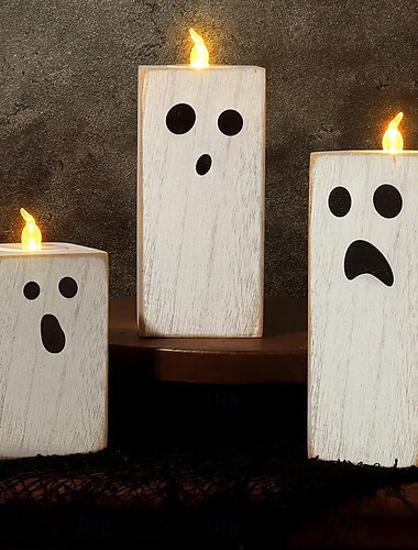  3 stk./sæt halloween spøgelse trælysholder base, festlig festdekoration atmosfærisk duftende fyrfadslys håndværk ornament til borddekoration
