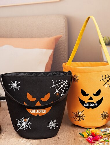  Borsa per dolcetti di Halloween personalizzata con nome per bambini, borsa per caramelle in juta personalizzata per dolcetto o scherzetto, divertente sacco regalo con manico, borsa creativa per