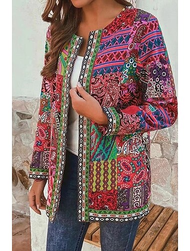 Damen Jacke Alltagskleidung Druck Blumen Lässig / Alltäglich Elegant Normale Passform Oberbekleidung Langarm Frühling Rote S
