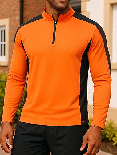  Herren Trainingshemd Laufoberteil Reißverschluss Langarm Oberteil Athleisure Herbst Schnelltrocknend Feuchtigkeitsableitend Fitnesstraining Training Laufen Sportbekleidung Sportkleidung Patchwork