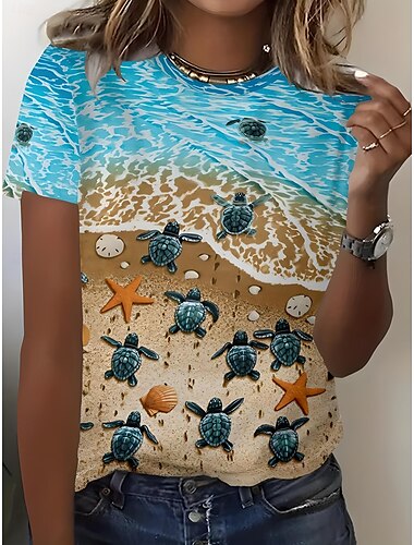 Damen T Shirt Blumen Grafik Rose Elegant Vintage Mode Kurzarm Rundhals Normale Oberteile Täglich Ausgehen Wochenende Druck Weiß Hellgrün Blau Staubiges Blau Braun Sommer