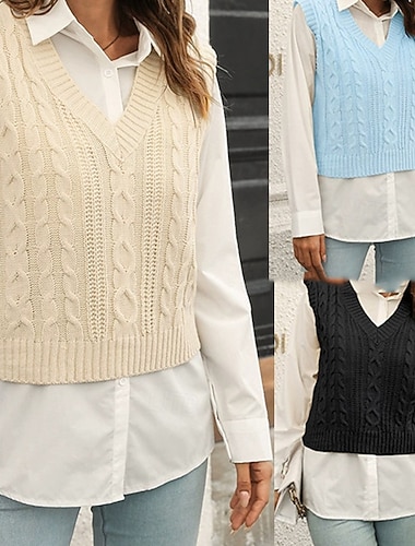  Per donna Gilet Maglione Casual Tinta unica Spesso Scollo a V Lavorato a maglia Manica Lunga Top Regolari Maglia Quotidiano Ferie Uscire Nero Blu Autunno Inverno