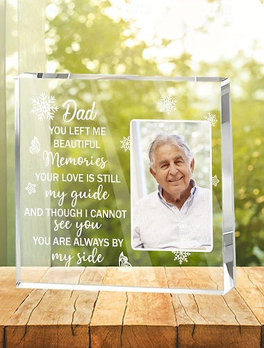  Personalisierte Gedenktafel mit individuellem Foto, Acryl-Mitgefühlsgeschenk für Papa, Erinnerung an den Verlust des Vaters, herzliche Tischdekoration