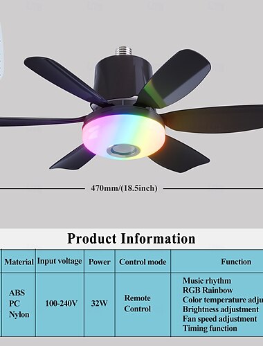  1pc moderne ventilateur de plafond lustre télécommande intelligente, culot à vis e27 - installation facile, vent fort pour salon, chambre, bureau, cuisine, atelier, ventilateur de plafond