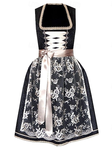  Oktoberfest Robe Tablier Dirndl Femme de ménage Bavarois Allemand Munich Prairies Femmes Soirée Fête de la Bière Tissu de style traditionnel Sans chemisier