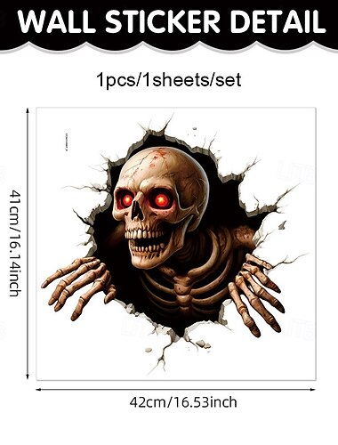  Halloween 3D Wall Sticker Zombie Breaking Wall Decal, Scary Self-Adhesive PVC Horror Wall and Floor Stickers for Bedroom Living Room Halloween Party Decoration