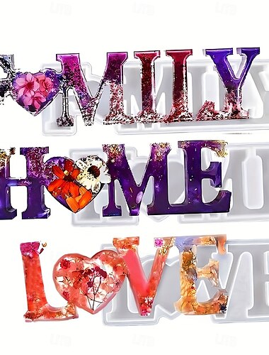  3 moldes de resina de silicona con frases de amor familiar, letras, palabras, moldes de resina epoxi para joyería de arte de resina, decoración del hogar/Día de San Valentín, suministros de resina