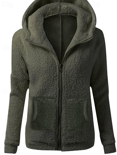  Damen Fleecejacke Kapuzenjacke Warm Bequem Reißverschluss Tasche Elegant Mode Outdoor Einfarbig Ausgehen Alltagstauglich Wochenende Reisverschluss Regulär Mit Kapuze Normale Passform Langarm