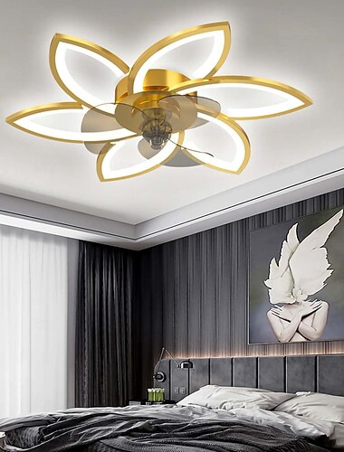  Deckenventilator mit Beleuchtung, moderne dimmbare LED-Deckenleuchte mit Ventilator und Fernbedienung, Zeitsteuerung, leise, Acryl-Deckenlampe in Blumenform für Schlafzimmer, Küche, Esszimmer,