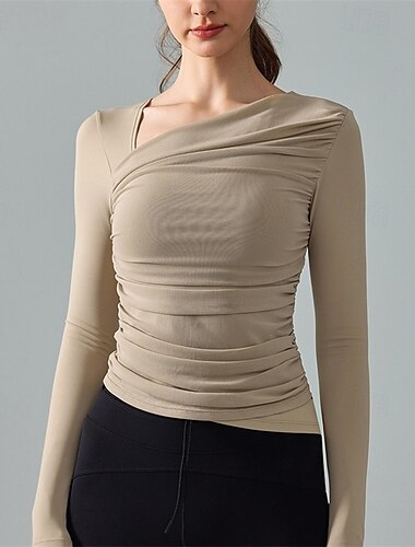  Damen Sportshirts Hautfreundlich Weichheit Elastisch Langarm Sport Einfarbig Oberteil Für Pilates Tanz Yoga Sportkleidung