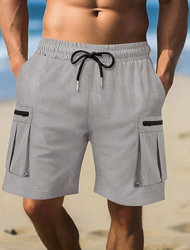  Herr Cargo-shorts Shorts Sommarshorts Snörning Elastisk midja Flera fickor Slät Komfort Bärbar Knelängd Utomhus Sport Dagligen Mode Ledigt Svart Brun