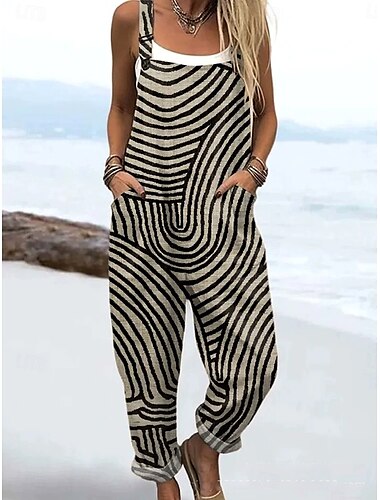  Dam Jumpsuits Aktiv Blommig Ärmlös Snörning Semester Gata Lös passning Marinblå Marinblå Kaki Sommar