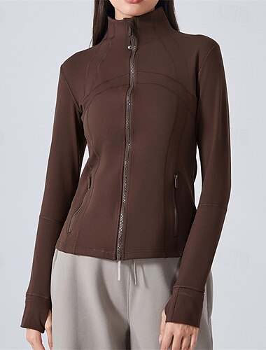  Damen Sportjacke Stehkragen Winddicht Warm Reißverschluss Langarm Sport Einfarbig Jacke Für Pilates Laufen Yoga Sportkleidung