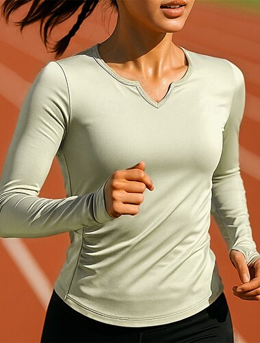  Women's Running Top Running Shirt Slim Long Sleeve Tee Tshirt V Neck Breathable Quick Dry Lightweight Elastic Tennis Golf Running Sportswear Activewear Solid Colored Black Purple Green
