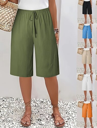  Dam Kinesiska Bermudashorts Semester Mode Grundläggande Knelängd Hög midja Slät Ficka Elastiskt midjeband Bekväm Mjuk Microelastisk Utomhus Gata Militärgrön Marin Svart Vit Sommar Vår Normal