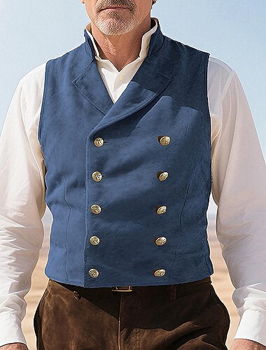  Men's Faux Suede Vest Vest Waistcoat Gilet Vacation Party Business Vintage Spring Fall Pocket Buttons Polyester Comfortable Solid Color Double Breasted Lapel Regular Fit Black Light Brown Blue Rose