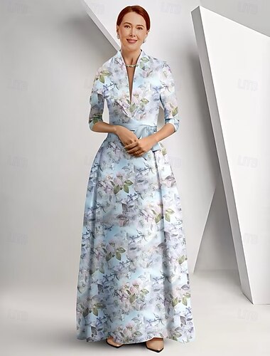  Mors A-Linjeformad Klänning Elegant Drottning Anne Hals Golvlängd Siden 3/4 Längd Ärme med Bågar Derbyklänning Racerdagsklänning Bröllopsgästklänning 2025