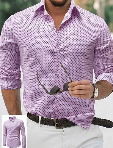  Herren Hemd Sommerhemd Freizeithemd Strandhemd Knopfhemd Weiß Marineblau Purpur Dunkelblau Leicht Blau Langarm Tupfen Revers Urlaub Hawaiianisch Button-Down Bekleidung Polyester Mode Lässig Bequem