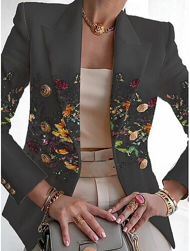  Damen Blazer Atmungsaktiv Bequem Druck Elegant Lässig Blatt Formell Arbeit Büro / Karriere Doppelreihig Regulär Umlegekragen Normale Passform Langarm Oberbekleidung Weiß Marineblau Blau Sommer