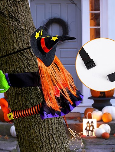  ハロウィーンの魔女のデコレーション（屋外用） &庭、庭園、木、ドア、ポーチ、柱などに飾る屋内吊り下げ装飾 - 耐候性のある面白い魔女が木にぶつかるパーティーデコレーション