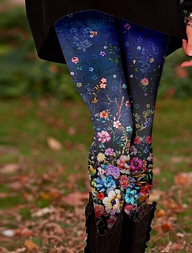  Damen Stoffhosen Leggings Streetwear Lässig Volle Länge Natürliche Taille Blume Elastischer Bund Druck Bequem Außenbereich Outdoor Urlaub Saphir Marineblau Marinenblau Schwarz Herbst Normale Passform