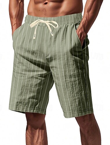  Voor heren Korte broek Linnen korte broek Zomer korte broeken Strandshorts Zak Trekkoord Elastische taille Gestreept Comfort Ademend Korte Vakantie Feestdagen Strand Hawaii Boho Zwart Wit