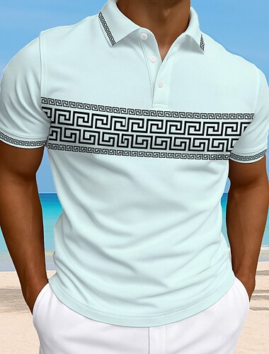  Herren Grafik Polo Kurzarm Polokragen Urlaub Zeitgenössisch Athleisure Alltagstauglich 3D-Druck Knöpfe Sommer Rubinrot Grau Weiß