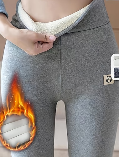  Damen Fleecehose Leggings Streetwear Lässig Volle Länge Natürliche Taille Einfach Elastischer Bund Thermowarm Alltagskleidung Ausgehen Streetwear Hellgrau Dunkelgray Winter Normale Passform